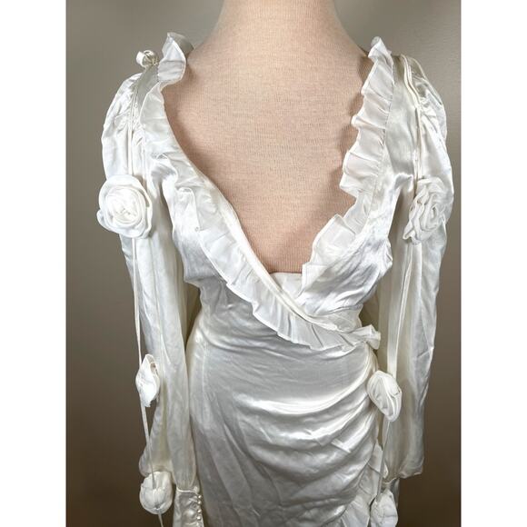 FOR LOVE & LEMONS Kendall Long Sleeve Rosette Ruffle Hem Bridal Maxi Gown Sz M - Picture 5 of 12